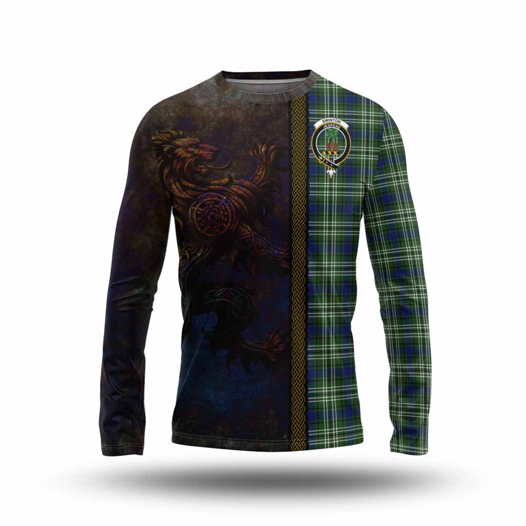 Tartan Vibes Clothing Swinton Tartan Family Crest Long Sleeve T-Shirt Alba Gu Brath Be Brave Lion Ancient Style