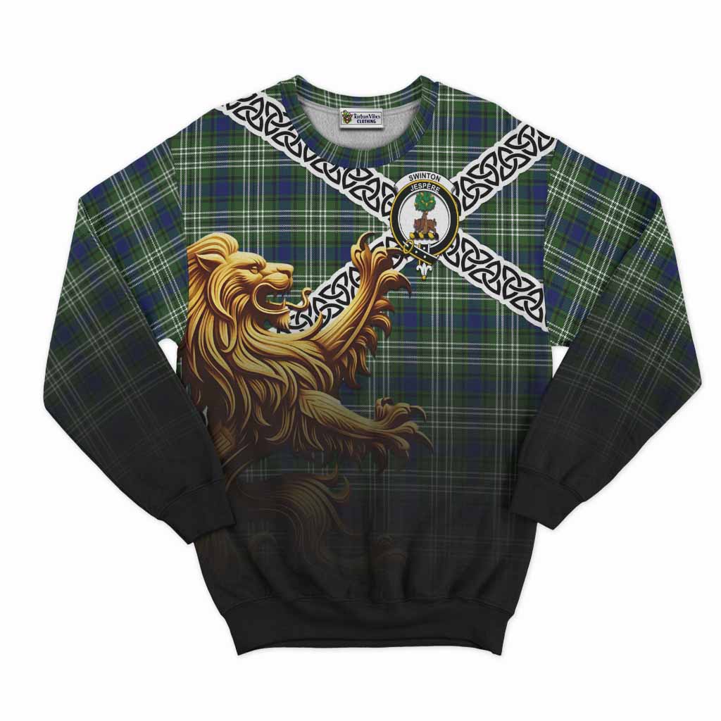 Swinton Crest Tartan Sweatshirt with Golden Lion Emblem Celtic Style Unisex - Tartan Vibes Clothing