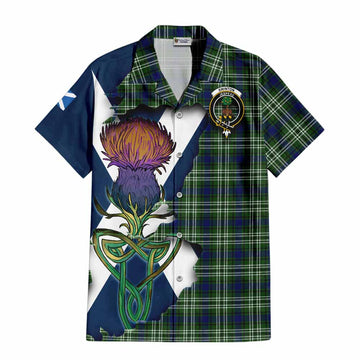 Tartan Vibes Clothing Swinton Tartan Family Crest Short Sleeve Button Shirt Scottish Thistle Celtic Inspired