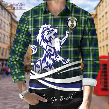 Swinton Tartan Long Sleeve Button Up Shirt with Alba Gu Brath Regal Lion Emblem Men's Shirt - Tartan Vibes Clothing