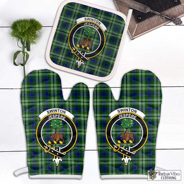Swinton Tartan Combo Oven Mitt & Pot-Holder with Family Crest Combo 2 Oven Mitt & 1 Pot-Holder Black - Tartan Vibes Clothing