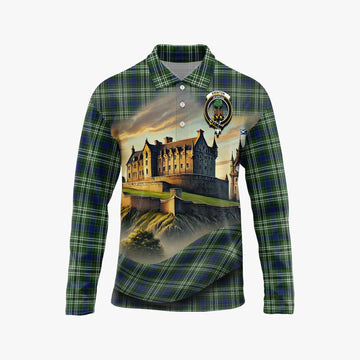 Swinton Tartan Family Crest Long Sleeve Polo Shirt with Scottish Ancient Castle Style Unisex - Tartan Vibes Clothing