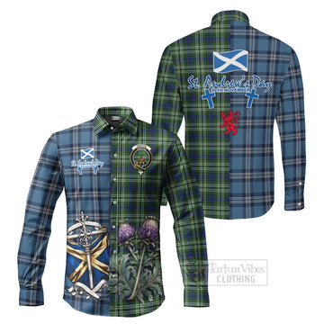 Swinton Tartan Long Sleeve Button Shirt Happy St. Andrew's Day Half Tartan Style Men's Shirt S - Tartan Vibes Clothing