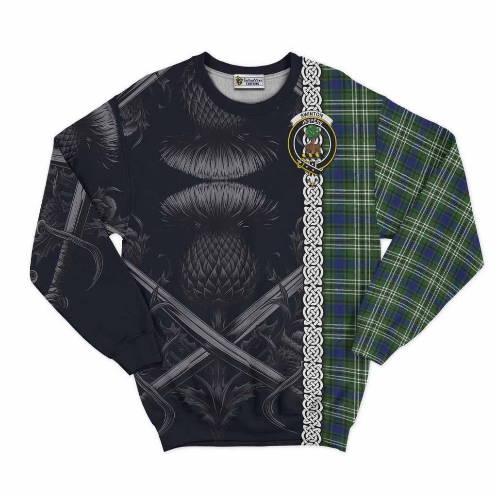 Swinton Tartan Sweatshirt with Family Crest Cross Sword Thistle Celtic Vibes Unisex - Tartan Vibes Clothing