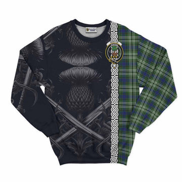 Swinton Tartan Sweatshirt with Family Crest Cross Sword Thistle Celtic Vibes Unisex - Tartan Vibes Clothing