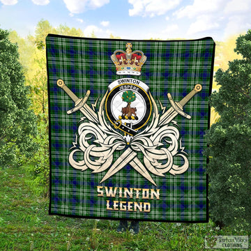 Swinton Tartan Quilt with Clan Crest and the Golden Sword of Courageous Legacy Super King Quilt 91" x 110" - Tartan Vibes Clothing