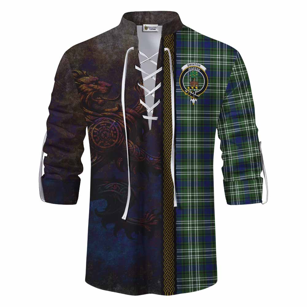 Tartan Vibes Clothing Swinton Tartan Family Crest Ghillie Kilt Shirt Alba Gu Brath Be Brave Lion Ancient Style
