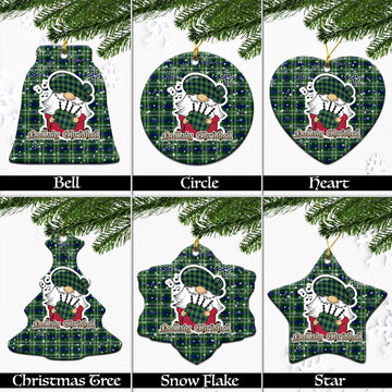Swinton Tartan Christmas Ceramic Ornaments with Scottish Gnome Playing Bagpipes