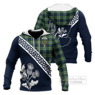 Swinton Tartan Knitted Hoodie Featuring Thistle and Scotland Map Unisex Knitted Pullover Hoodie - Tartan Vibes Clothing