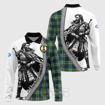 Swinton Tartan Clan Crest Long Sleeve Polo Shirt with Highlander Warrior Celtic Style Unisex - Tartan Vibes Clothing