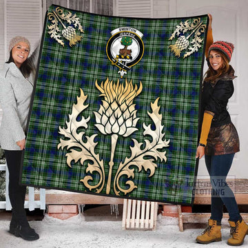 Tartan Vibes Clothing Swinton Tartan Quilt with Family Crest and Golden Thistle Style