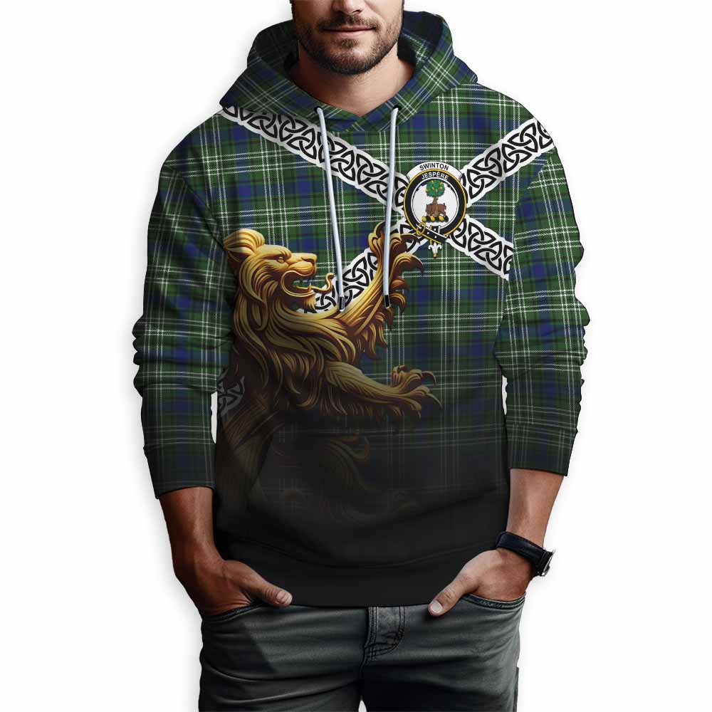 Swinton Crest Tartan Hoodie with Golden Lion Emblem Celtic Style Pullover Hoodie - Tartan Vibes Clothing
