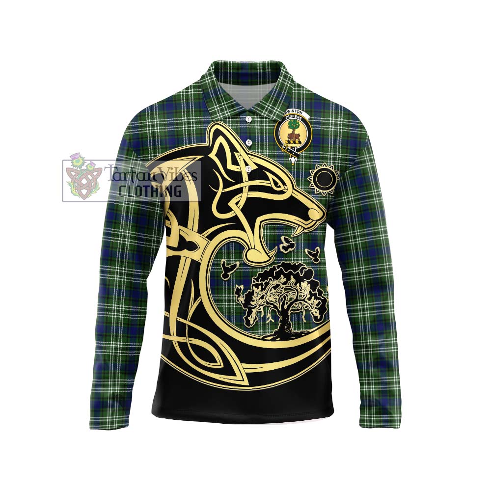 Swinton Tartan Long Sleeve Polo Shirt with Family Crest Celtic Wolf Style Unisex - Tartan Vibes Clothing