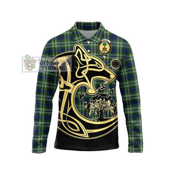 Swinton Tartan Long Sleeve Polo Shirt with Family Crest Celtic Wolf Style Unisex - Tartan Vibes Clothing
