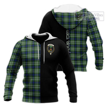 Swinton Tartan Knitted Hoodie with Family Crest and Half Of Me Style Unisex Knitted Pullover Hoodie - Tartan Vibes Clothing