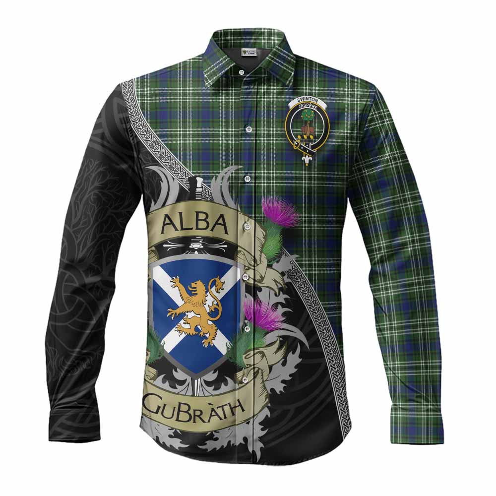 Swinton Tartan Family Crest Long Sleeve Button Shirt Lion Rampant Royal Thistle Shield Celtic Inspired Men's Shirt S - Tartan Vibes Clothing