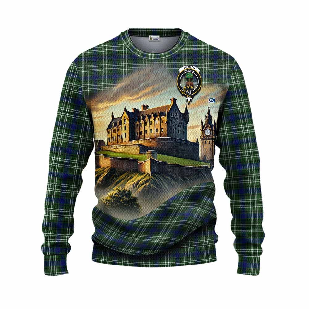 Swinton Tartan Family Crest Knitted Sweater with Scottish Ancient Castle Style Unisex - Tartan Vibes Clothing