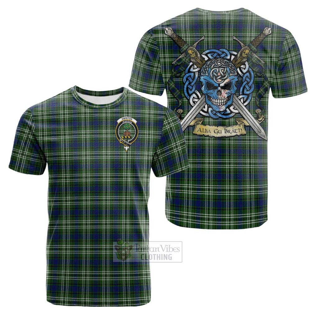 Swinton Tartan Cotton T-shirt with Family Crest Celtic Skull Style Kid's Shirt - Tartan Vibes Clothing