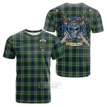 Tartan Vibes Clothing Swinton Tartan Cotton T-shirt with Family Crest Celtic Skull Style