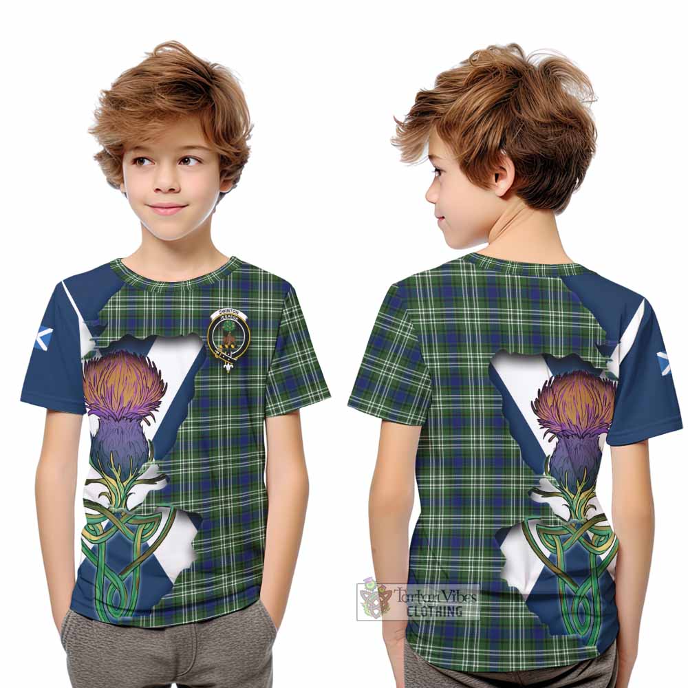 Tartan Vibes Clothing Swinton Tartan Family Crest Kid T-Shirt Scottish Thistle Celtic Inspired