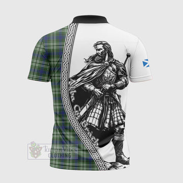 Swinton Tartan Clan Crest Zipper Polo Shirt with Highlander Warrior Celtic Style - Tartan Vibes Clothing