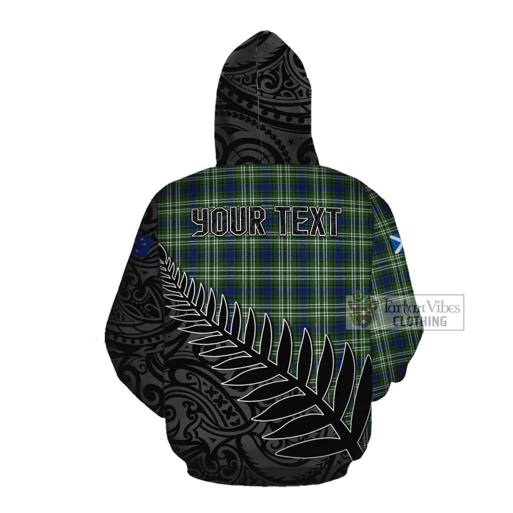 Tartan Vibes Clothing Swinton Crest Tartan Cotton Hoodie with New Zealand Silver Fern Half Style