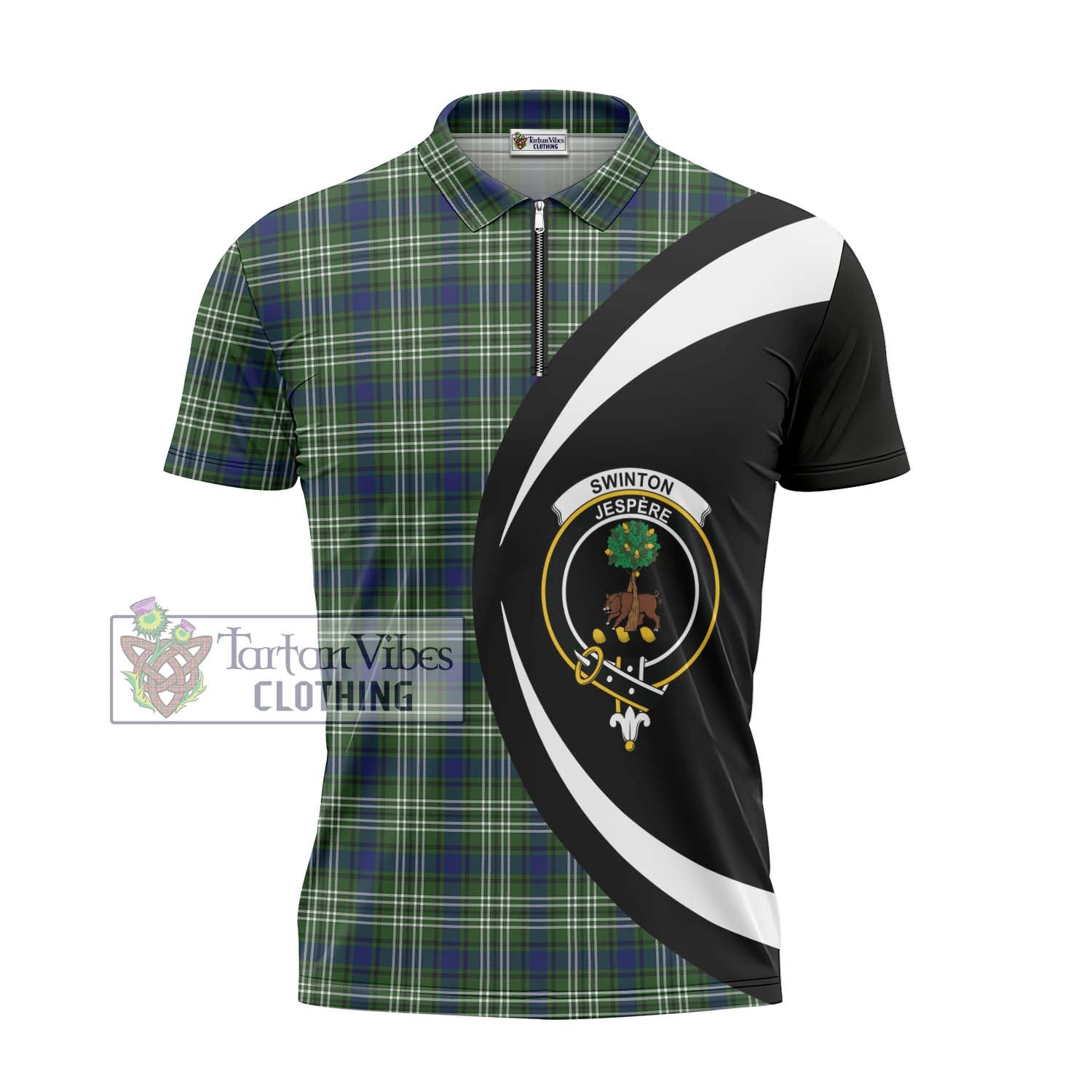 Swinton Tartan Zipper Polo Shirt with Family Crest Circle Style - Tartan Vibes Clothing