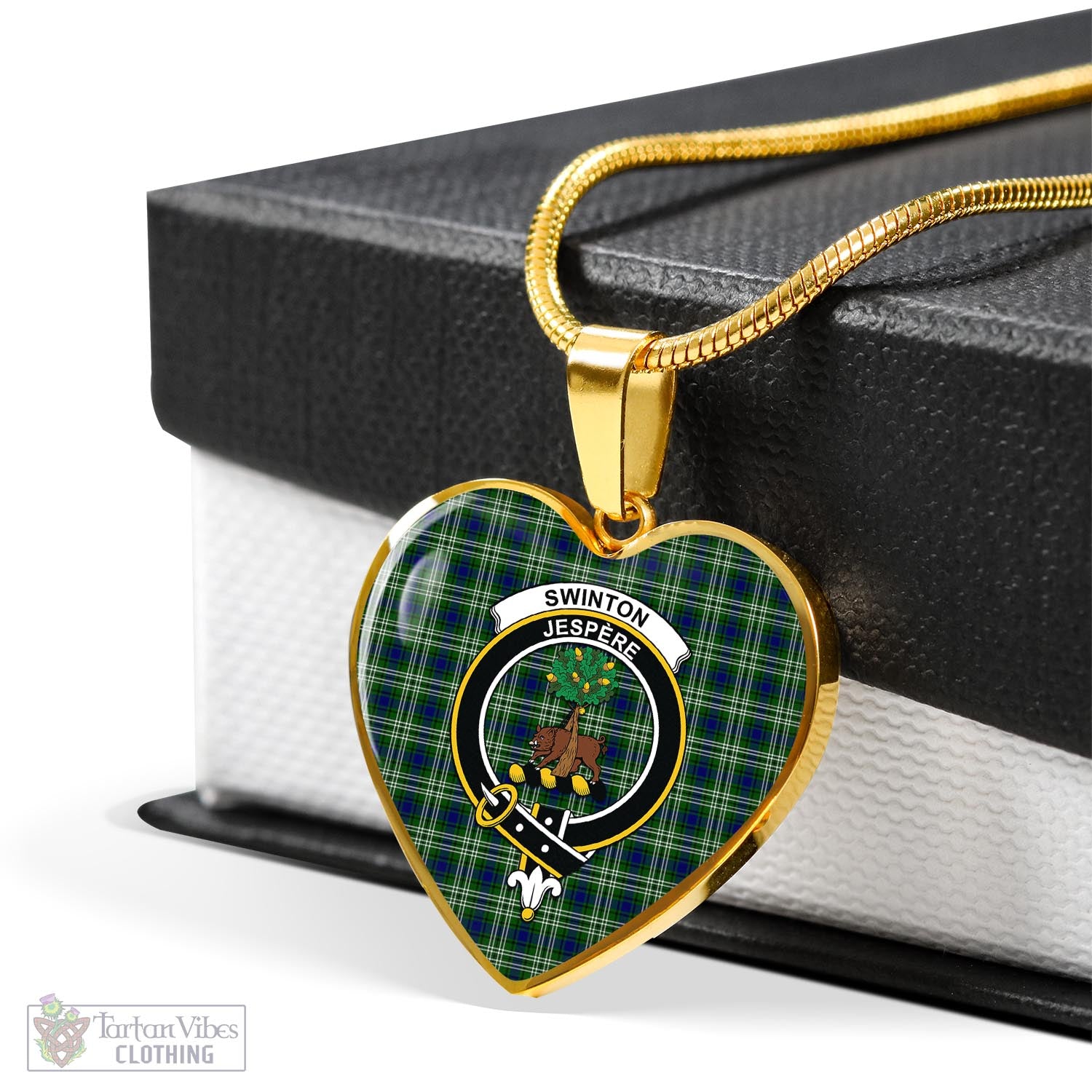 Swinton Tartan Heart Necklace with Family Crest - Tartan Vibes Clothing