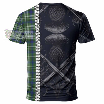 Swinton Tartan T-Shirt with Family Crest Cross Sword Thistle Celtic Vibes - Tartan Vibes Clothing