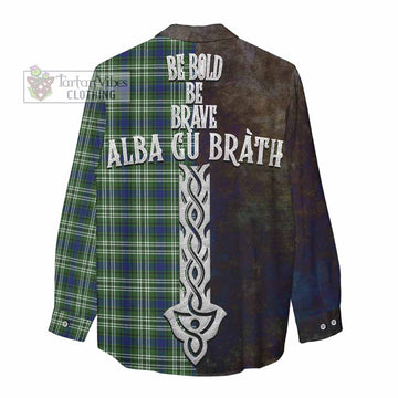 Tartan Vibes Clothing Swinton Tartan Family Crest Women's Casual Shirt Alba Gu Brath Be Brave Lion Ancient Style