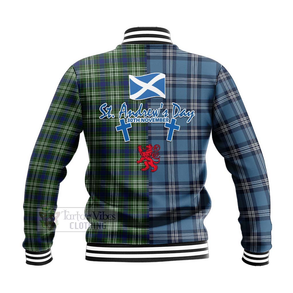 Swinton Tartan Baseball Jacket Happy St. Andrew's Day Half Tartan Style - Tartan Vibes Clothing