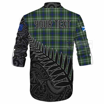 Tartan Vibes Clothing Swinton Crest Tartan Ghillie Kilt Shirt with New Zealand Silver Fern Half Style