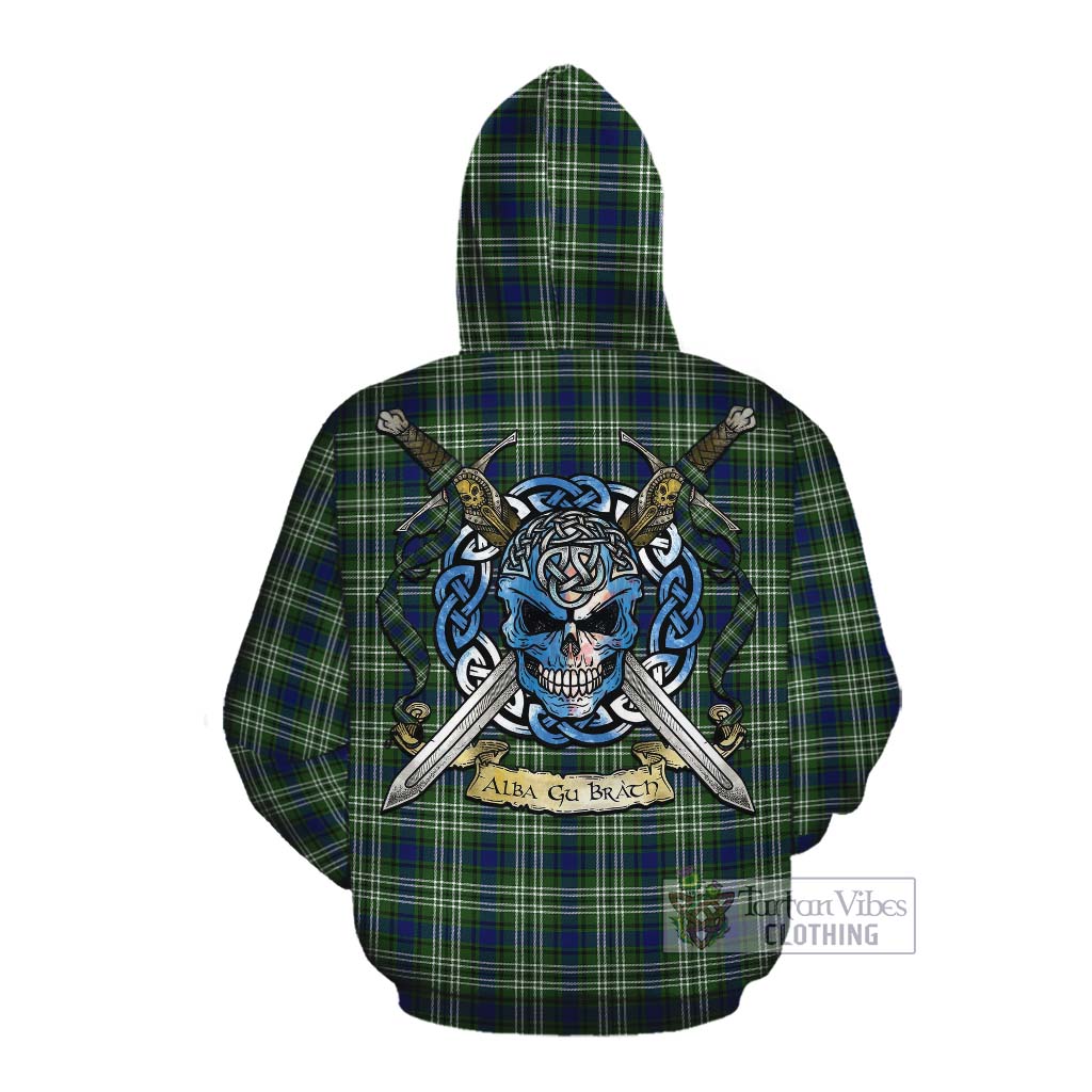 Swinton Tartan Cotton Hoodie with Family Crest Celtic Skull Style Pullover Hoodie - Tartan Vibes Clothing