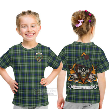 Swinton Tartan Kid T-Shirt with Family Crest and Bearded Skull Holding Bottles of Whiskey - Tartan Vibes Clothing