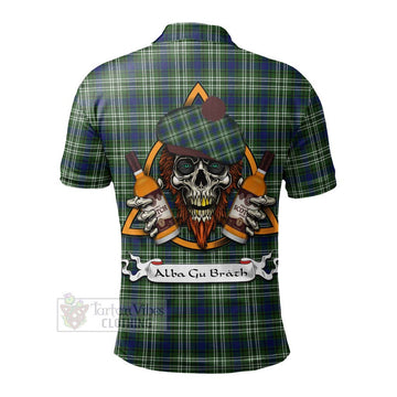 Swinton Tartan Polo Shirt with Family Crest and Bearded Skull Holding Bottles of Whiskey - Tartan Vibes Clothing