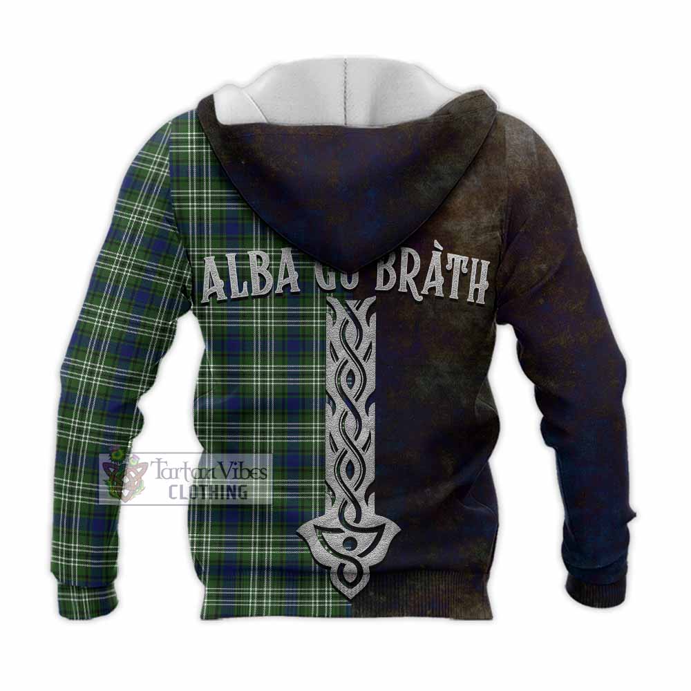 Tartan Vibes Clothing Swinton Tartan Family Crest Knitted Hoodie Alba Gu Brath Be Brave Lion Ancient Style