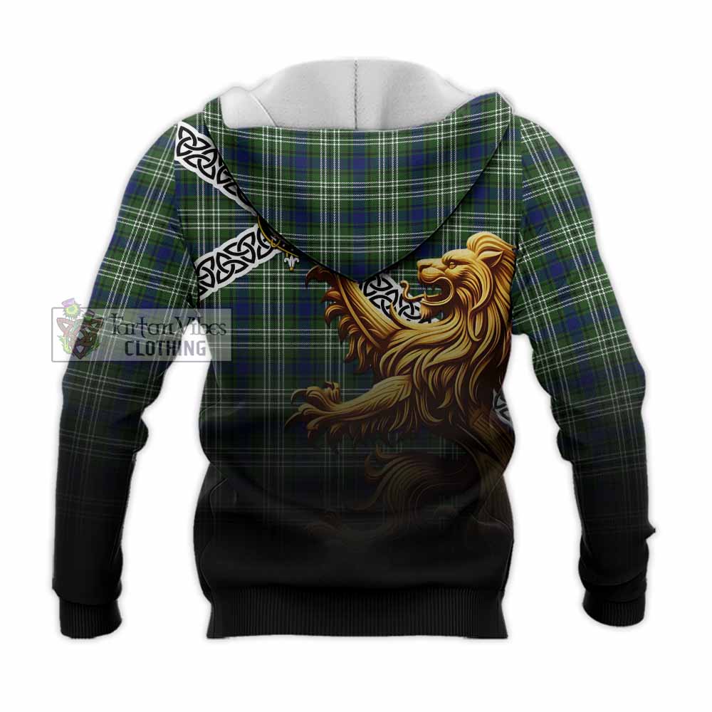 Swinton Crest Tartan Knitted Hoodie with Golden Lion Emblem Celtic Style - Tartan Vibes Clothing