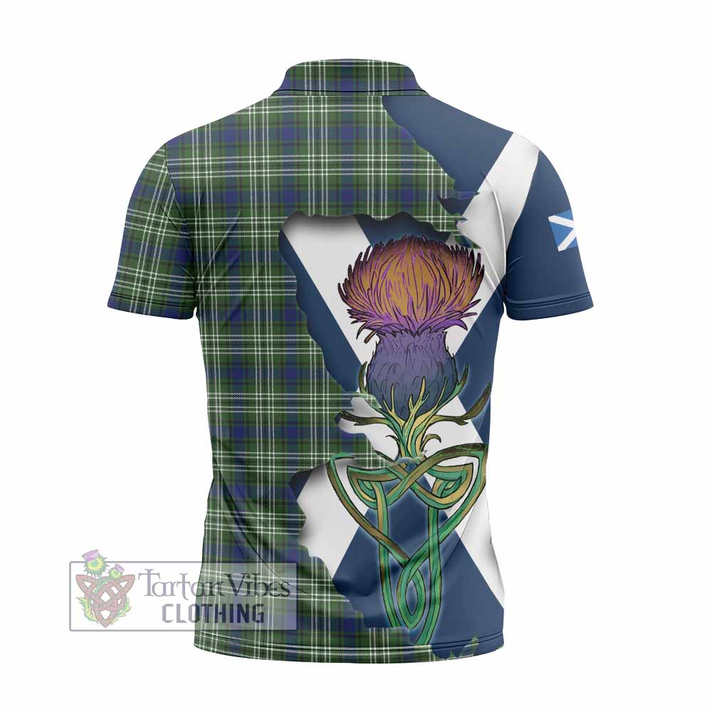 Tartan Vibes Clothing Swinton Tartan Family Crest Zipper Polo Shirt Scottish Thistle Celtic Inspired