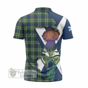 Tartan Vibes Clothing Swinton Tartan Family Crest Zipper Polo Shirt Scottish Thistle Celtic Inspired