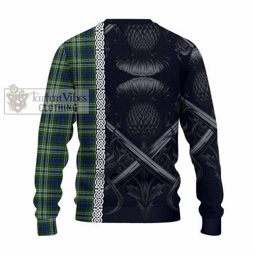 Swinton Tartan Knitted Sweater with Family Crest Cross Sword Thistle Celtic Vibes - Tartan Vibes Clothing