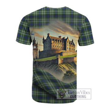 Swinton Tartan Family Crest Cotton T-shirt with Scottish Ancient Castle Style - Tartan Vibes Clothing