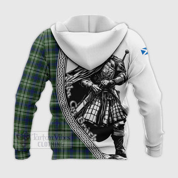 Swinton Tartan Clan Crest Knitted Hoodie with Highlander Warrior Celtic Style - Tartan Vibes Clothing