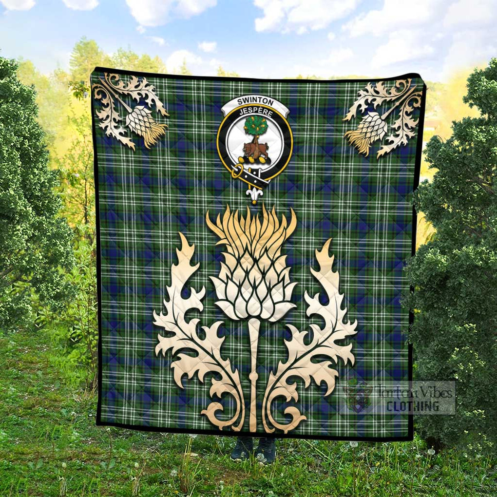 Tartan Vibes Clothing Swinton Tartan Quilt with Family Crest and Golden Thistle Style