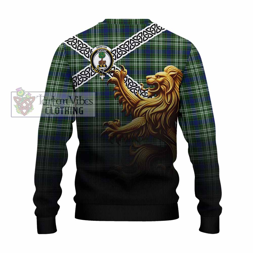 Swinton Crest Tartan Knitted Sweater with Golden Lion Emblem Celtic Style - Tartan Vibes Clothing