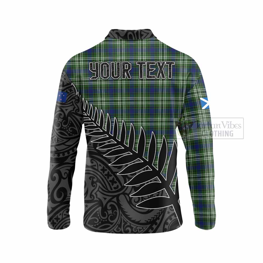Tartan Vibes Clothing Swinton Crest Tartan Long Sleeve Polo Shirt with New Zealand Silver Fern Half Style
