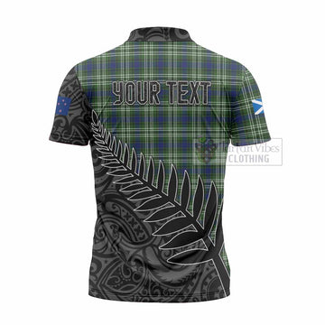 Tartan Vibes Clothing Swinton Crest Tartan Zipper Polo Shirt with New Zealand Silver Fern Half Style