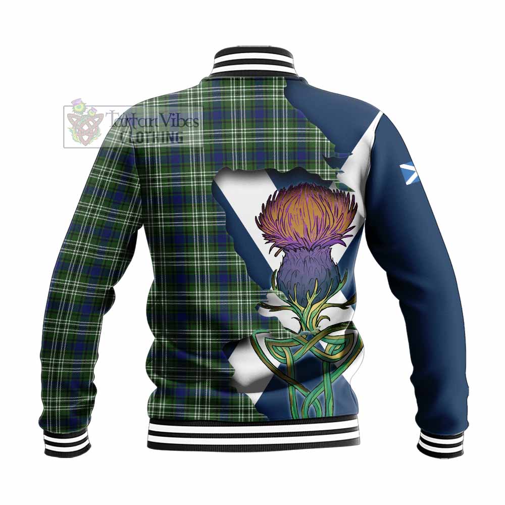 Tartan Vibes Clothing Swinton Tartan Family Crest Baseball Jacket Scottish Thistle Celtic Inspired