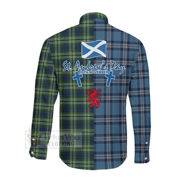 Swinton Tartan Long Sleeve Button Shirt Happy St. Andrew's Day Half Tartan Style Men's Shirt - Tartan Vibes Clothing