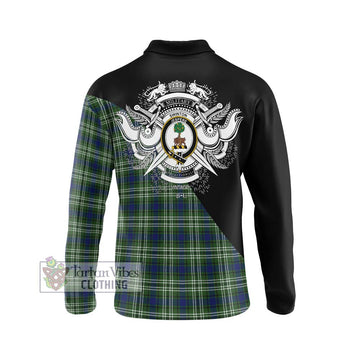 Swinton Tartan Long Sleeve Polo Shirt with Family Crest and Military Logo Style - Tartan Vibes Clothing