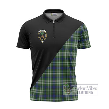 Swinton Tartan Zipper Polo Shirt with Family Crest and Military Logo Style - Tartan Vibes Clothing
